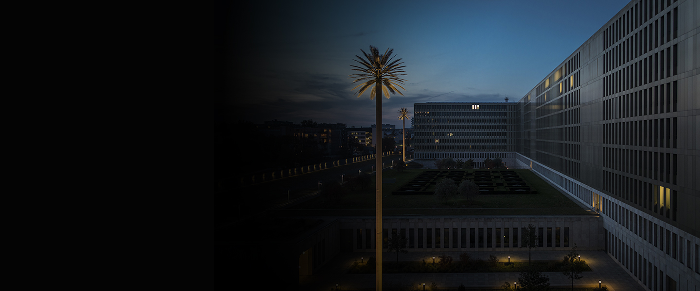 Rückansicht der BND-Zentrale bei Nacht
